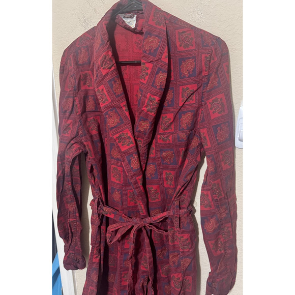 State O Maine Robe Mens S/M burgundy red paisley belted lightweight VTG 1950s - Picture 2 of 8